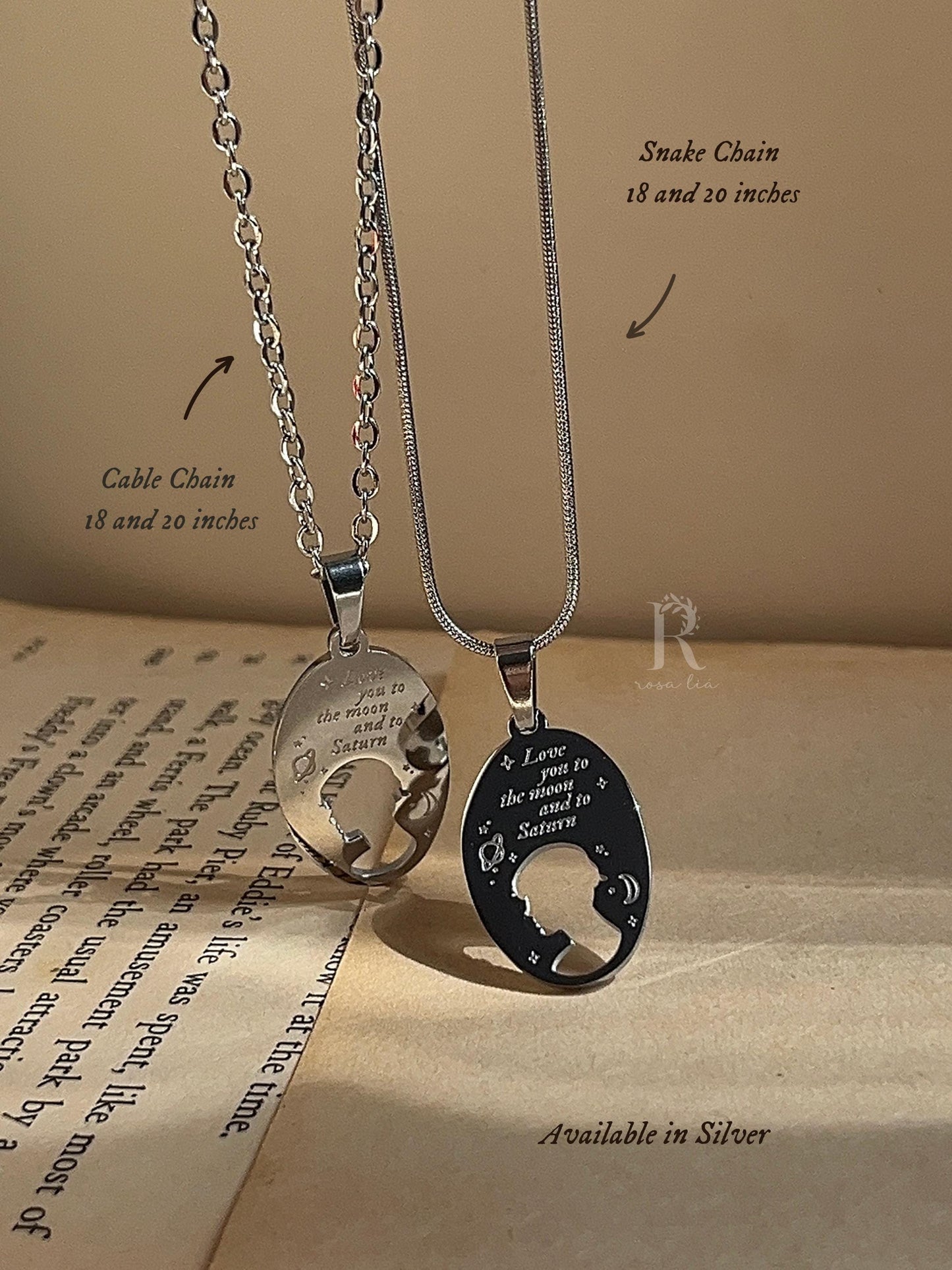 Love You To The Moon And Saturn Necklace: Stainless Steel Seven Inspired