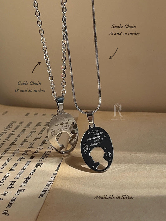 Love You To The Moon And Saturn Necklace: Stainless Steel Seven Inspired