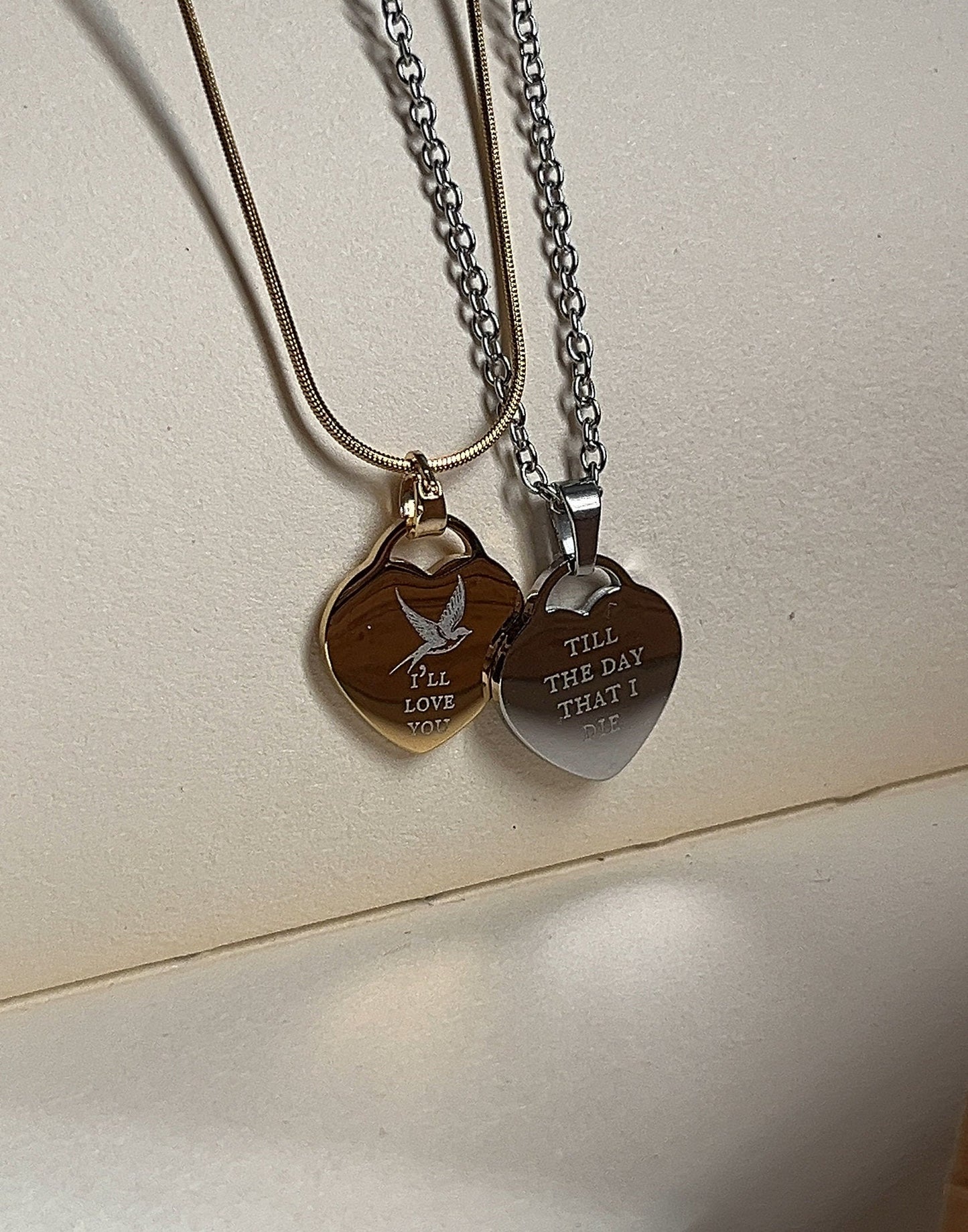 Engraved Heart Necklace: Stainless Steel - Birds Of A Feather - Billie Inspired
