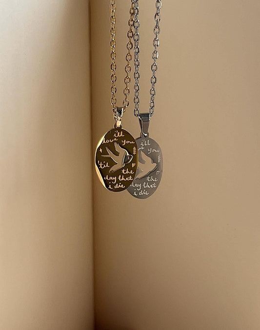 Birds of A Feather Engraved Necklace: Stainless Steel Billie Inspired Pendant