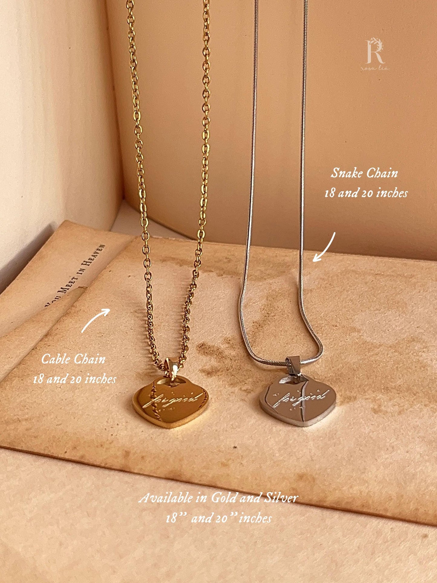 For Good - Inspired Necklace - Back-to-Back Engrave - Heart Pendant | by Rosa Lia