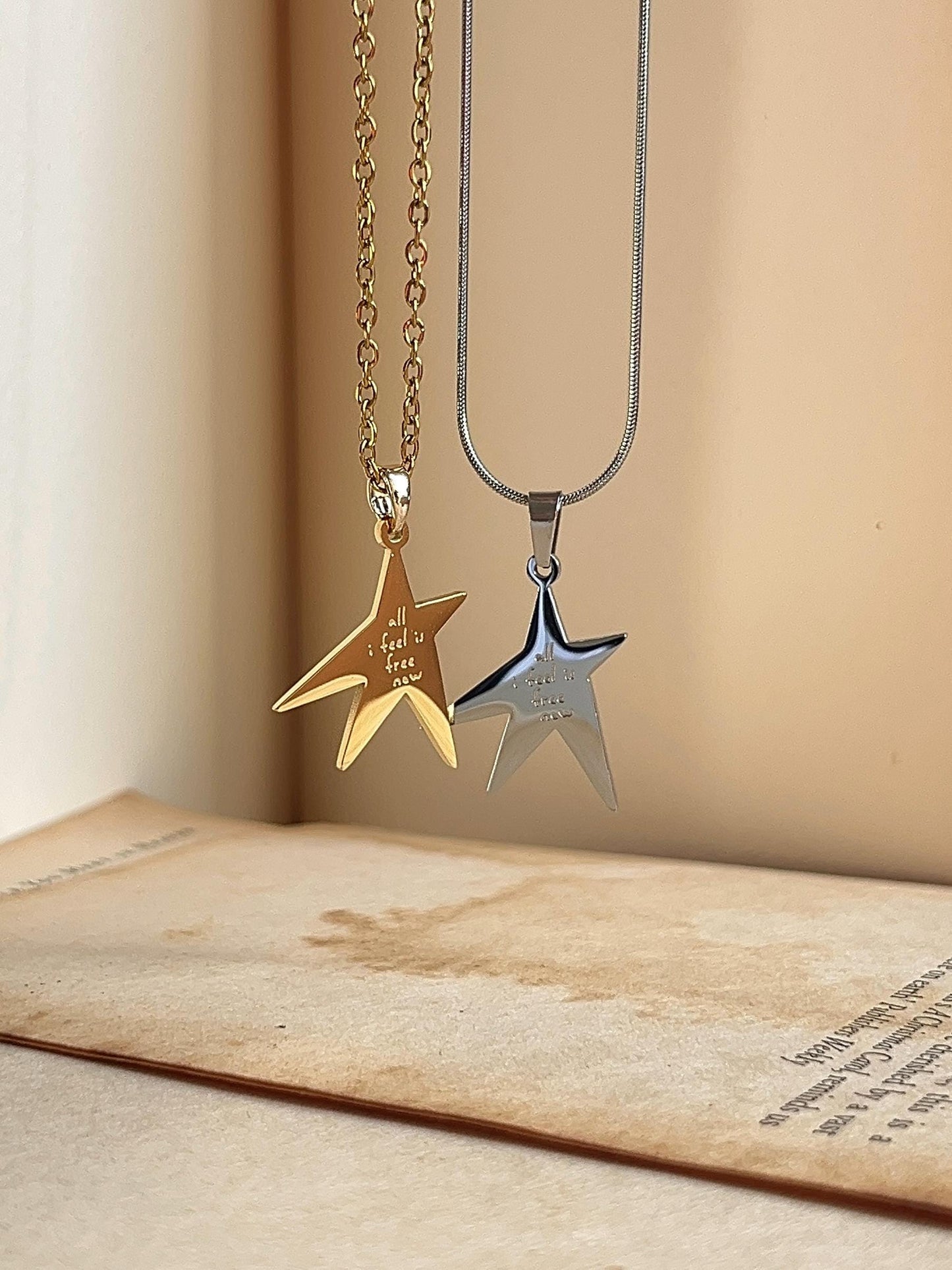 All I Feel Is Free Now - Star Engraved Stainless Steel Necklace - Gracie Inspired