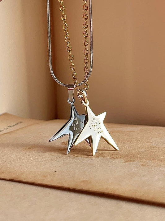All I Feel Is Free Now - Star Engraved Stainless Steel Necklace - Gracie Inspired