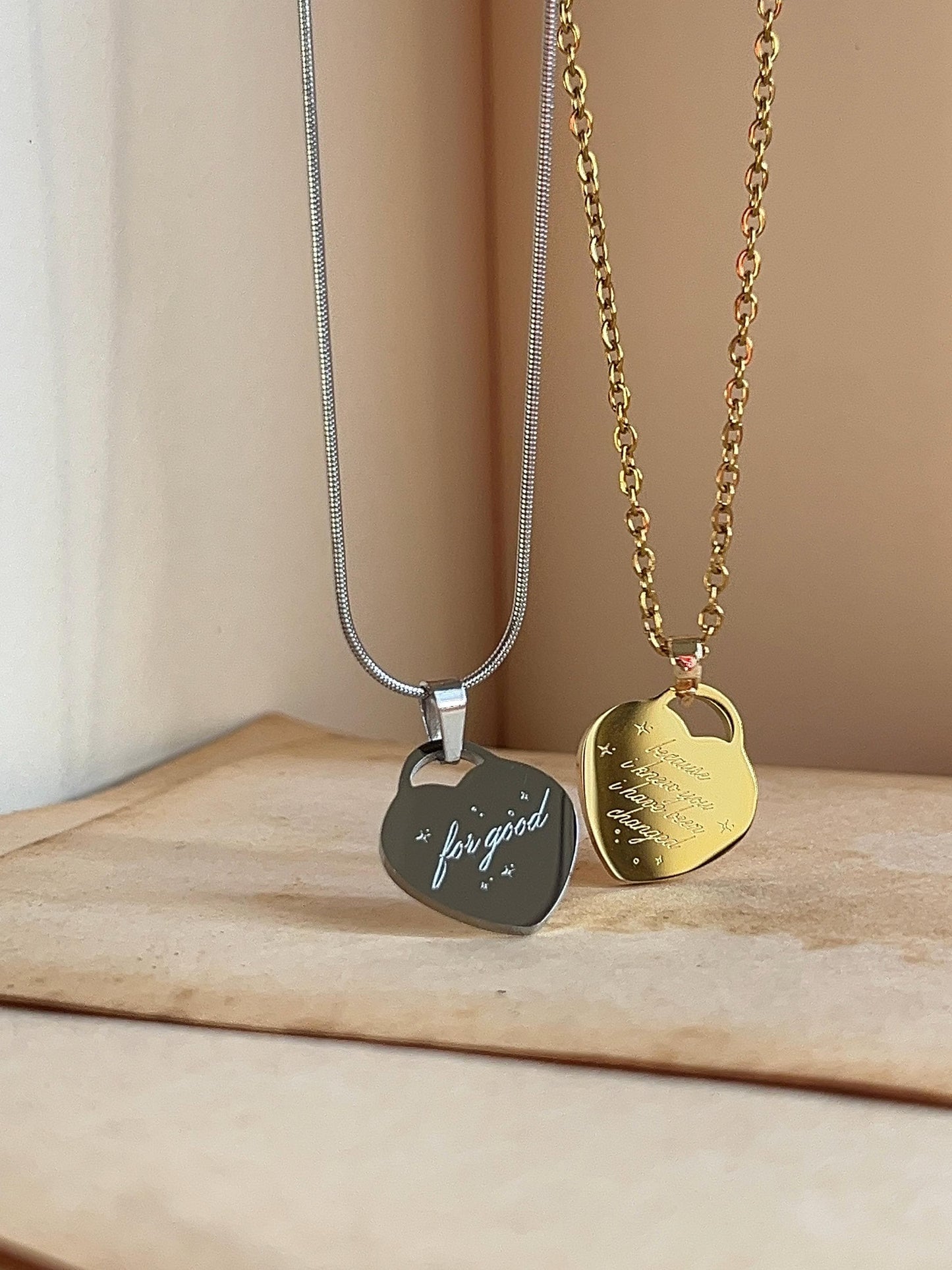 For Good - Inspired Necklace - Back-to-Back Engrave - Heart Pendant | by Rosa Lia