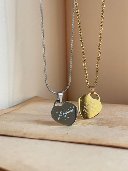 For Good - Inspired Necklace - Back-to-Back Engrave - Heart Pendant | by Rosa Lia