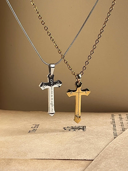 To Love Me Is To Suffer Me | Engraved Cross Pendant | Stainless Steel Necklace