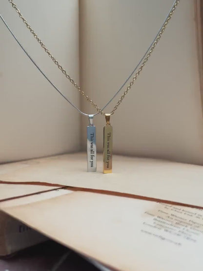 This Was All For You | Rectangle Engraved Pendant Necklace | Stainless Steel