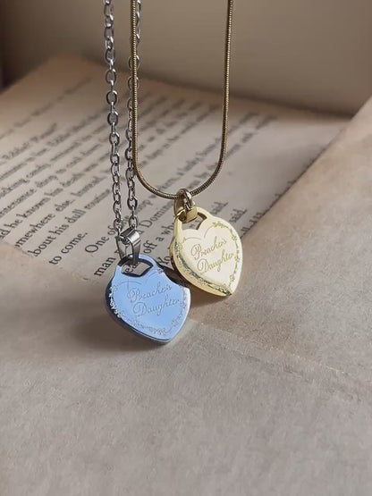 Preacher's Daughter | Engraved Heart Pendant | Stainless Steel Necklace